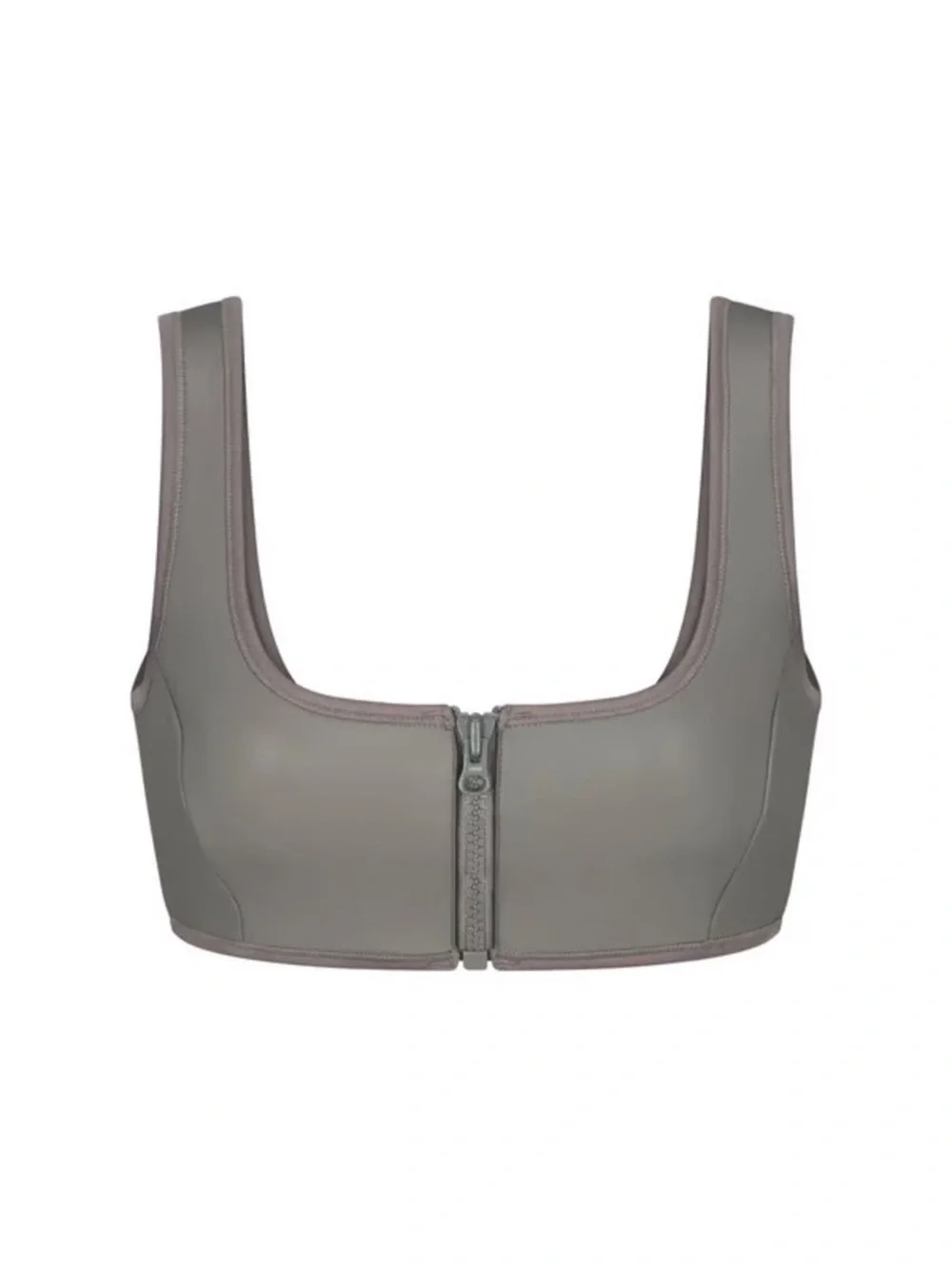 Skims Rubberized Scuba Swim Scoop Neck Bikini Top In Grey Chalk Size Medium